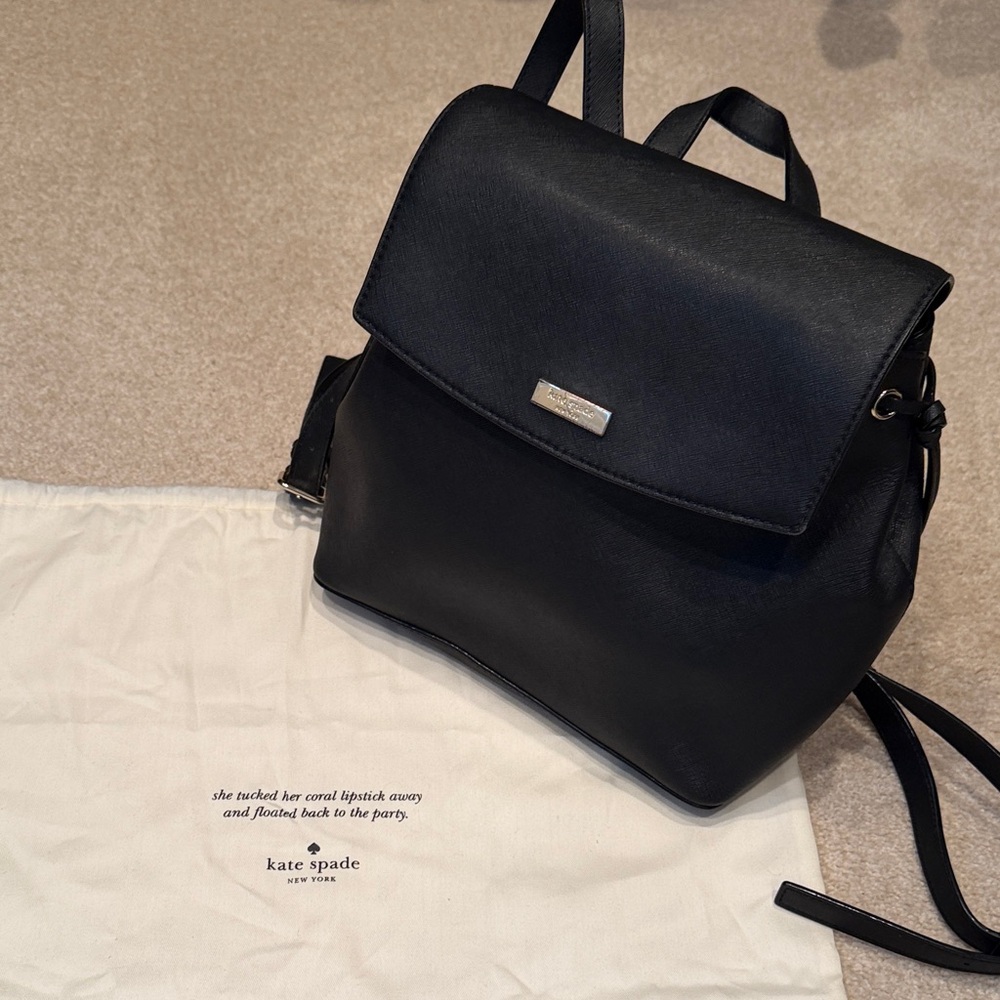 kate spade Black Saffiano Leather Flap Backpack